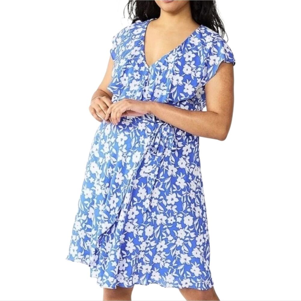 Draper James Vibrant Blue & White Floral Wrap Midi Dress Size XL